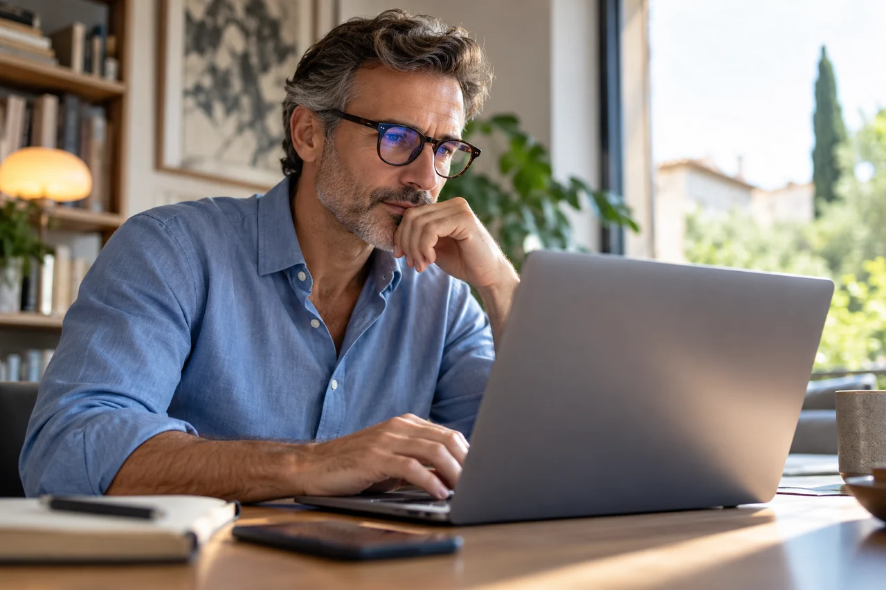Persona che consulta le informazioni di un servizio su un laptop
